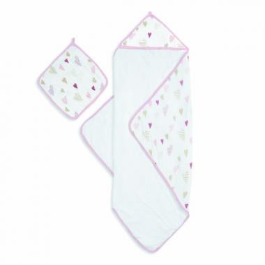 【aden + anais】フード付きタオル&ウォッシュクロスセット/ハートブレイカー