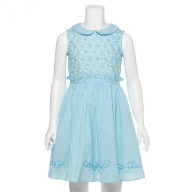 レース切り替えストライプ丸衿ワンピース