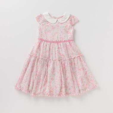 シアーギンガム×花柄ティアードワンピース