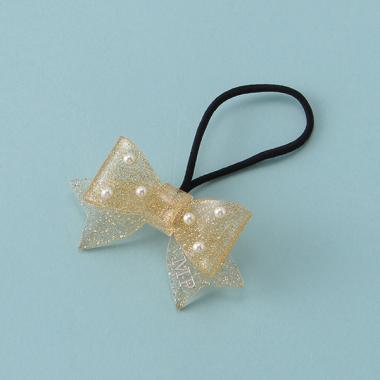 フェイクパールつきキラキラリボンヘアポニー