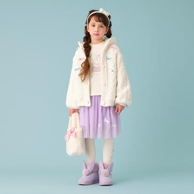 裏ボア リボンつきモールニットブルゾン