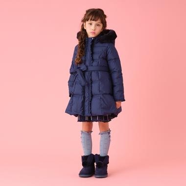 フリルつきダウン入りロングジャケット