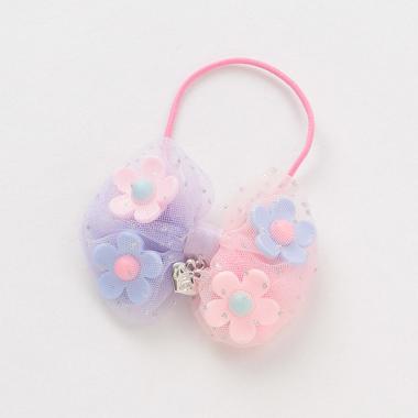 お花モチーフぷっくりリボンヘアポニー