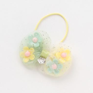 お花モチーフぷっくりリボンヘアポニー