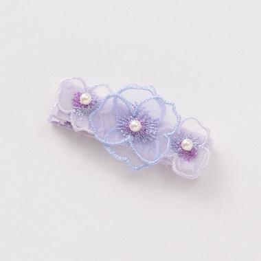 パンジー刺しゅうヘアクリップ