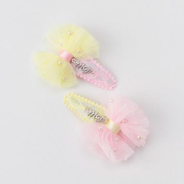 フェイクパールつきチュールリボンヘアクリップ