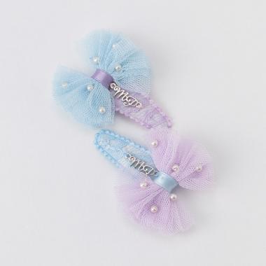 フェイクパールつきチュールリボンヘアクリップ