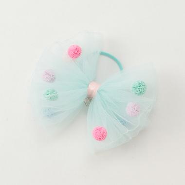 カラフルドットチュールリボンヘアポニー