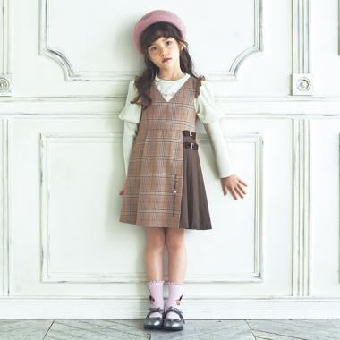 チェックサイドプリーツ　ジャンパースカート
