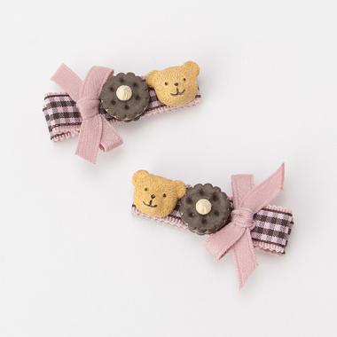 クマクッキーヘアクリップ2個セット 【日本製】