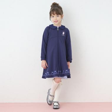 バレエリボン刺しゅう衿つきジップワンピース