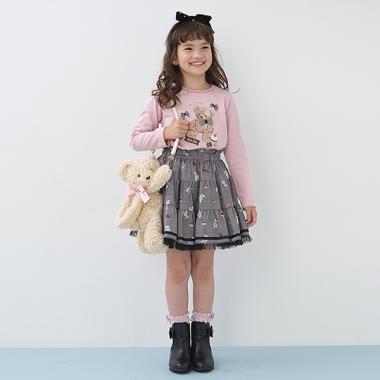 クマチェック柄　ティアードスカート