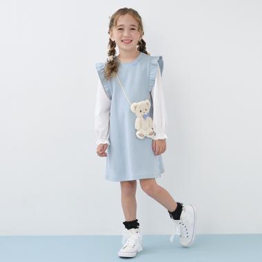 クマポシェット風　袖切替カットワンピース