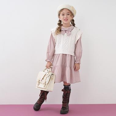 チェックワンピース＆ニットベストセット