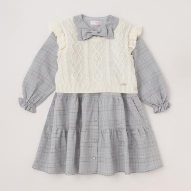 チェックワンピース＆ニットベストセット