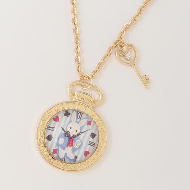 ウサギ懐中時計風ネックレス