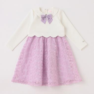 衿つきスカラップ　レースドッキングワンピース