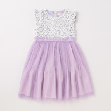 レース×プリーツ　ドッキングワンピース