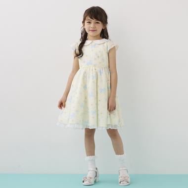 衿つき　マーガレット柄ワンピース