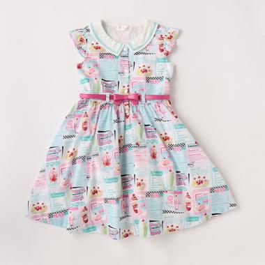 リボンベルトつき　ダイナー柄ワンピース