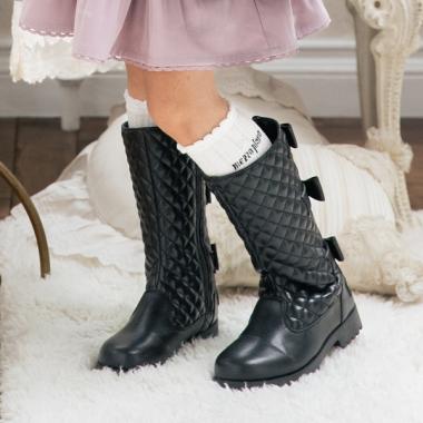 後ろリボンキルト　ロングブーツ