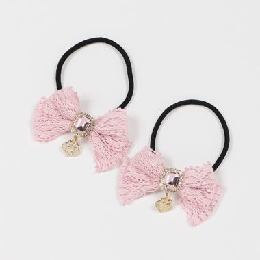 キラキラレースリボン　ヘアポニー2個セット【日本製】