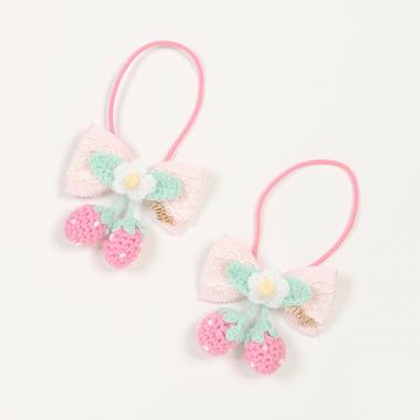 イチゴ編みモチーフ　リボンヘアポニー　2個セット【日本製】