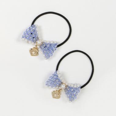 ビーズリボン　ヘアポニー2個セット