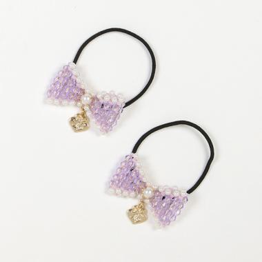 ビーズリボン　ヘアポニー2個セット