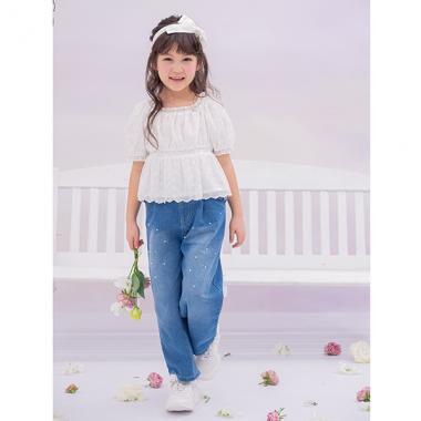 ラインストーンつきデニム　ワイドパンツ