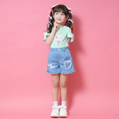 ハートペイントデニム　ショートパンツ