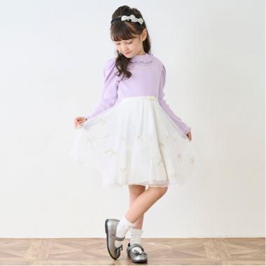チュール刺しゅう　ドッキングワンピース
