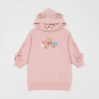 【人気商品再入荷】【直営店で取り扱い無し】クマアップリケ　パーカワンピース