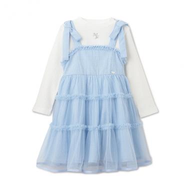 ギンガムティアードチュールワンピース＆長袖Tシャツセット