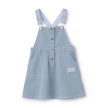 グラデーション・デニム　ロゴテープサロペットスカート