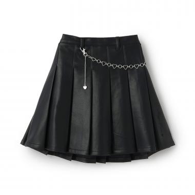 飾りチェーンつき　デニム・合皮　スカパン