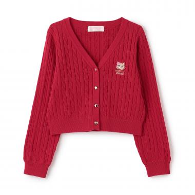 ハートボタン　ケーブルニットカーディガン