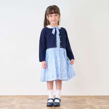 衿つき　花柄プリーツワンピース