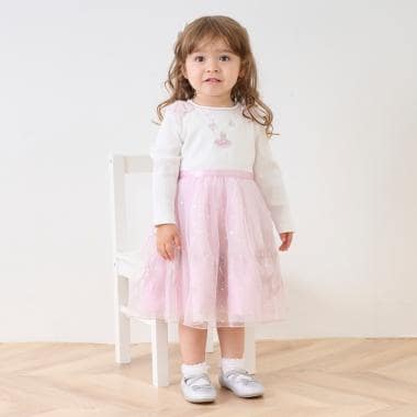 チュール刺しゅうドッキングワンピース