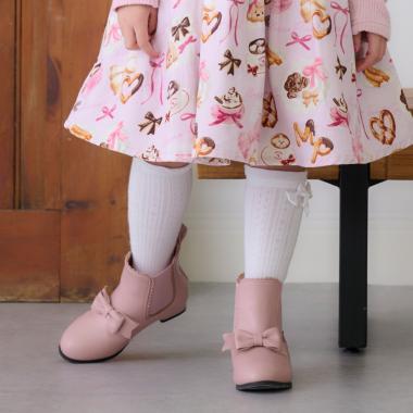 リボン　サイドゴアブーツ