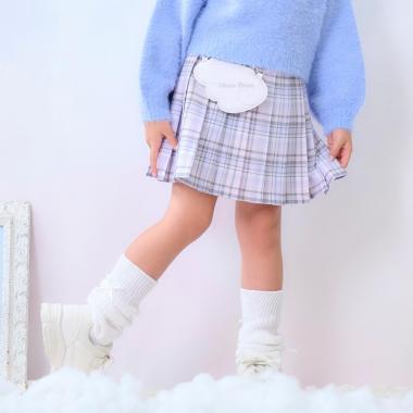 エンジェルポーチつき　チェック・デニム　プリーツスカパン