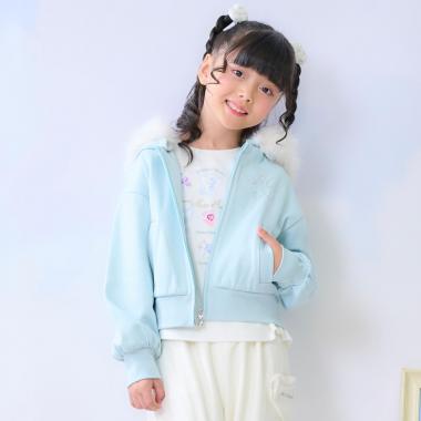 ラメ裏毛　フェイクファーフードZIPパーカ