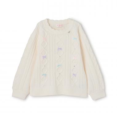 ケーブルリボン　モールニット　プルオーバー