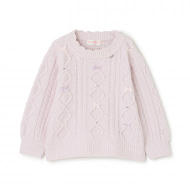 ケーブルリボン　モールニット　プルオーバー