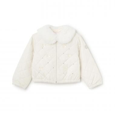 リボンキルティング　フェイクファー衿つきブルゾン