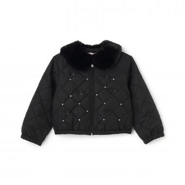 リボンキルティング　フェイクファー衿つきブルゾン