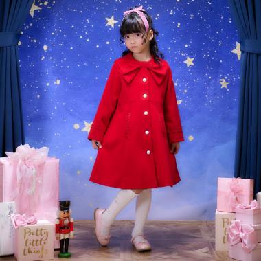 リボンカラー　ウールコート