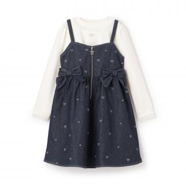 リボン刺しゅうキャミワンピース＆長袖Tシャツセット