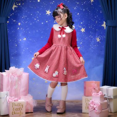 千鳥ジャガード　カットワンピース　ティペットつき