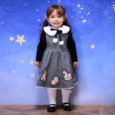 千鳥ジャガード　カットワンピース　ティペットつき